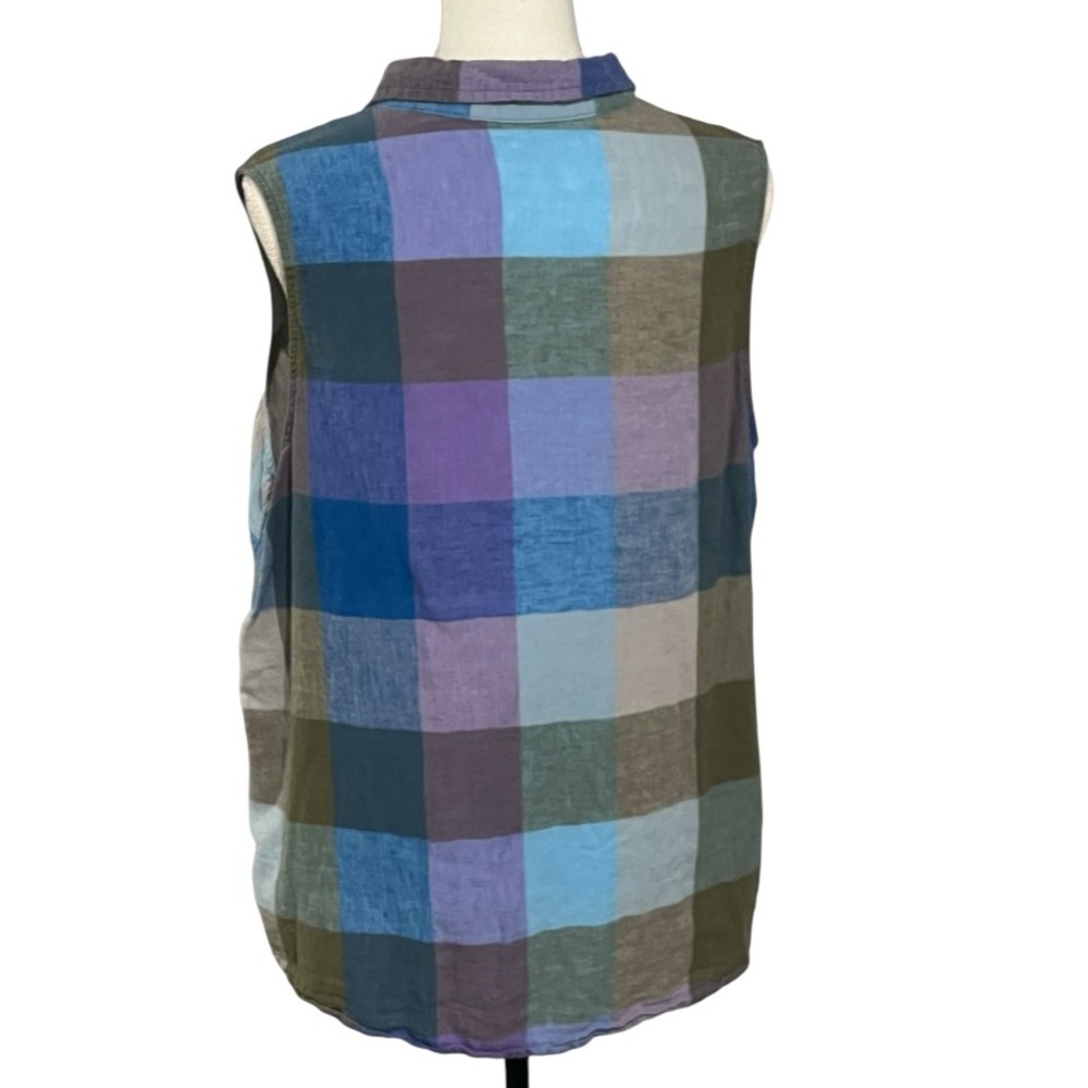 Time and Tru XL Blue/Purple Plaid Button Down Sleeveless Shirt EUC - Picture 3 of 6